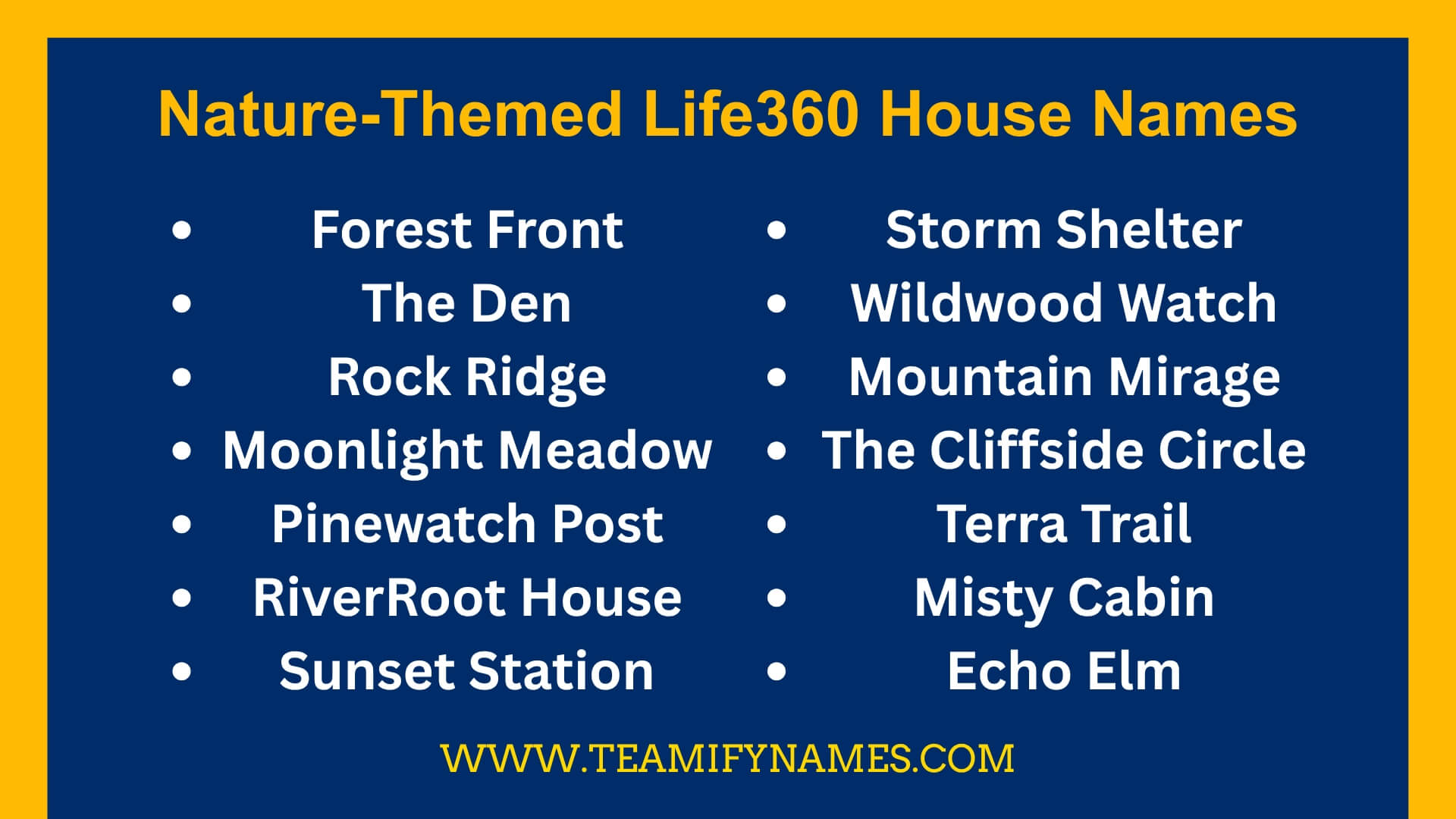 Nature-Themed Life360 House Names